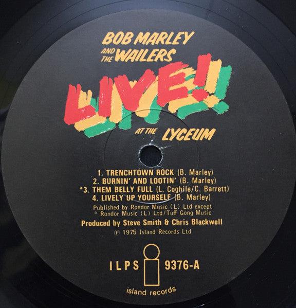 Image of Label Cover of LP - VG+/EX - BOB MARLEY AND THE WAILERS, Live! (Island Records; ILPS 9376, UK 1975, Inner), , - 1316521C