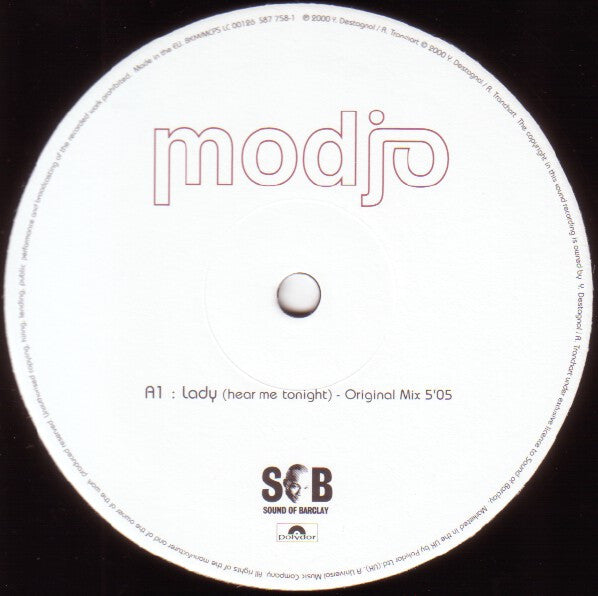 Image of Label Cover of 12" - VG+/VG+ - MODJO, Lady (Hear Me Tonight) (Sound Of Barclay; 587 758-1, UK & Europe 2000, Picture Sleeve), , - 3316170C