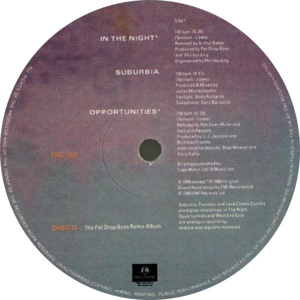 Image of Label Cover of LP - VG/VG - PET SHOP BOYS, Disco (Parlophone Custom Picture Labels; PRG 1001, UK 1986 Reissue, Inner), Hairlines, edge wear, - 3446025S