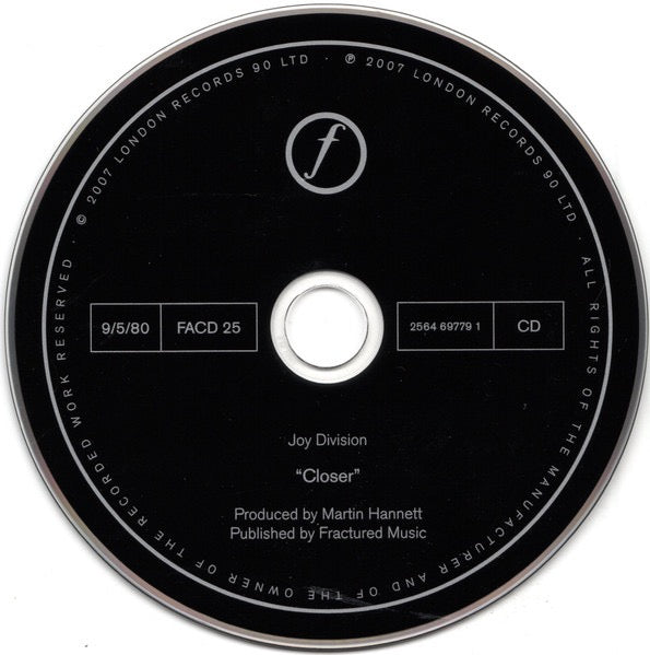 Image of Label Cover of 2xCD - VG/VG - JOY DIVISION, Closer (London; 2564 69779 1, UK 2007 Reissue, Eight Panel Foldout Sleeve In Plastic Slipcase, Booklet, Remastered), Lots of marks on slipcase., - 3216283C