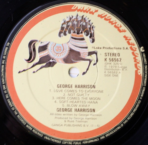 Image of Label Cover of LP - G+/VG - GEORGE HARRISON, George Harrison (Dark Horse; K56562, UK 1979, Inner), Light hairlines. Large sticker damage on back of sleeve, large laminate removal, edge wear, small sticker damage on front., - 3946448S