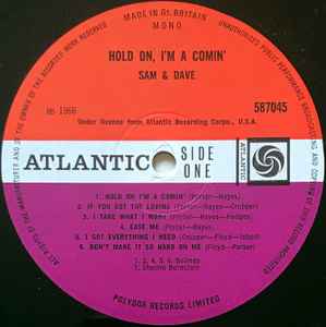 Image of Label Cover of LP - G+/G+ - SAM & DAVE, Hold On I'm Coming (Atlantic Plum & Orange; 587045, UK 1966, Laminated Front Sleeve, Mono), scuffs and marks both sides. minimal wear to sleeve - some staining front sleeve, - 1646038S