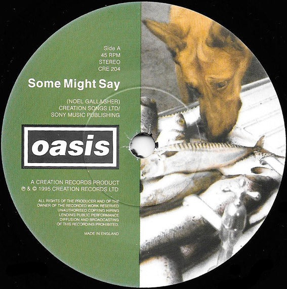 Image of Label Cover of 7" - VG+/VG+ - OASIS, Some Might Say (Creation Records; CRE 204, UK 1995, Wraparound Sleeve With Barcode Stickered Outer), , - 4056083S