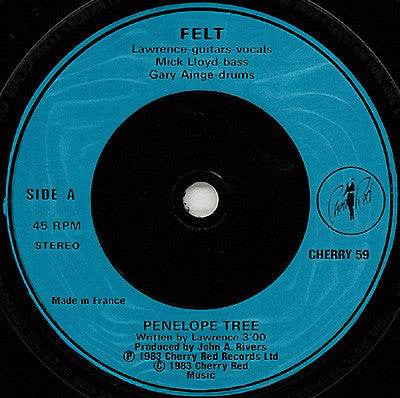 Image of Label Cover of 7" - VG/VG - FELT, Penelope Tree / A Preacher In New England (Cherry Red ; Cherry 59, UK 1983, Laminated Sleeve), Strong VG, Sleeve Opening Curling, - 2326202E