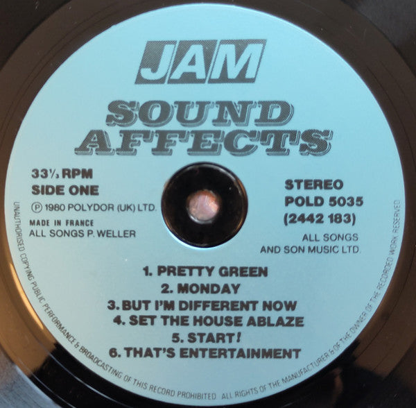 Image of Label Cover of LP - VG/VG - THE JAM, Sound Affects (Polydor Blue Labels; POLD 5035, UK 1980, Inner, French Pressing For The UK market, ARUN matrix), Hairlines, edge wear, - 3446306S