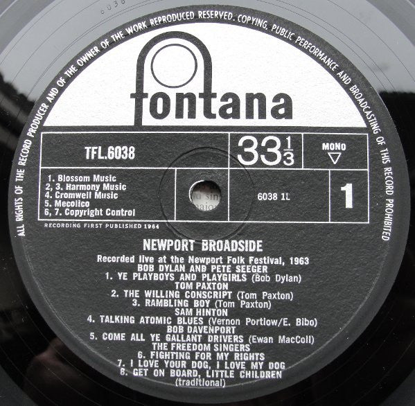 Image of Label Cover of LP - VG/VG - VARIOUS, INC DYLAN, BAEZ, SEEGER, Newport Broadside (Fantasy; TFL6038, UK 1963), , - 2226112E