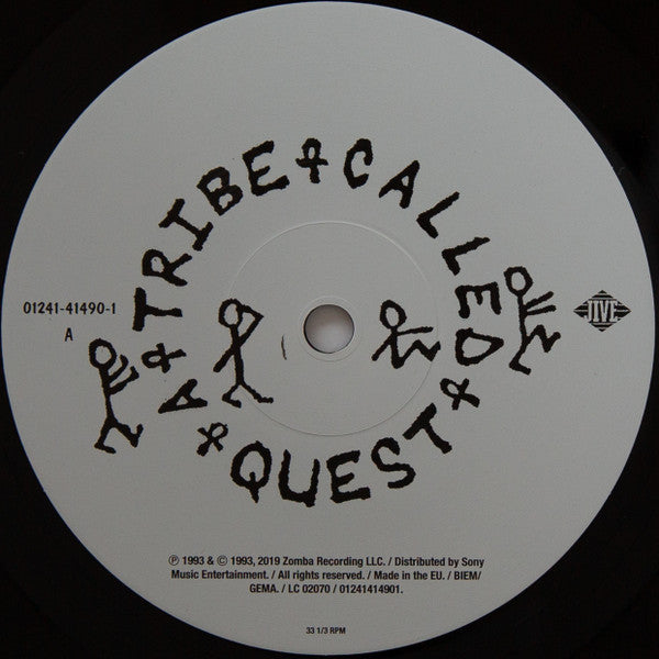 Image of Label Cover of LP - NEW/NEW - A TRIBE CALLED QUEST, Midnight Marauders (Jive; 01241414901, Europe 2019 Reissue), , Third and last of the "classic" Tribe records it is arguably the group's most musically sophisticated album. The tracks balance jazz, soul, and even reggae influences with pure hip-hop to arrive at a completely distinctive Tribe sound, the logical evolution of the bop-inflected hooks which characterised Low End Theory. Production-wise, Tribe graduates from a cool school aesthetic to an