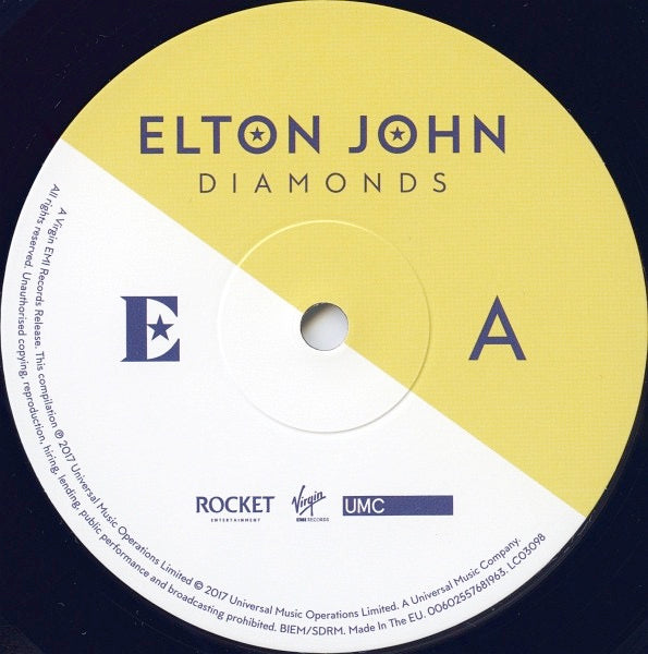 Image of Label Cover of 2xLP - VG/VG+ - ELTON JOHN, Diamonds (Rocket Entertainment; 00602557681949, Europe 2017, Gatefold, 2 Inners, 180 Gram Vinyl), , - 1526137E