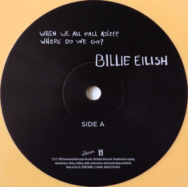 Image of Label Cover of LP - VG+/EX - BILLIE EILISH, When We All Fall Asleep, Where Do We Go? (Interscope; 00602577427664, Europe 2019, Gatefold, Inner, 180 Gram Apricot Vinyl), Opened Instore, Still In Stickered Shrinkwrap, - 3746118S