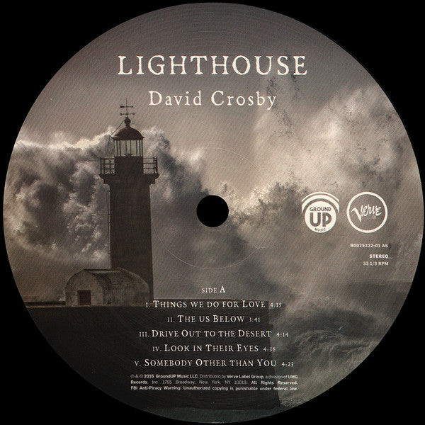 Image of Label Cover of LP - VG+/EX - DAVID CROSBY, Lighthouse (GroundUP Music; B0025322-01, USA, Canada & Europe 2016, Gatefold, Inner & Insert), Corner Bump, - 1626305E