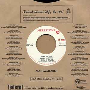 Image of Back Cover of 7" - EX/VG+ - ROLAND ALPHONSO / BLACK BROTHERS, Sai Pan / Born To Rule (Merritone / Dub Store Records; DSR-FED7-009, Japan 2011 Reissue, Company Sleeve), Light marks., - 3626210E