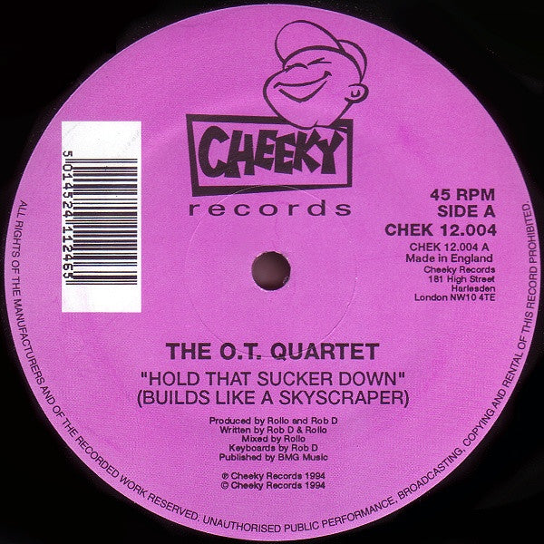 Image of Label Cover of 12" - VG+/VG - THE O.T. QUARTET, Hold That Sucker Down (Cheeky Records; CHEK 12.004, UK 1994, Die Cut Company Sleeve), light marks only. strong VG, - 3646110S