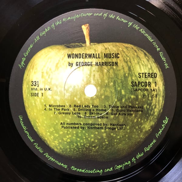 Image of Label Cover of LP - VG+/VG - GEORGE HARRISON, Wonderwall Music (Apple Records; SAPCOR 1, UK 1969 Reissue, Laminated Sleeve, Insert, Upside Down Back Cover, STAP1 Matrix Crossed Out In Run Out Groove), , - 1726536E