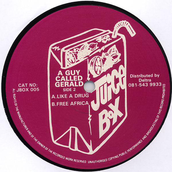 Image of Back Cover of 12" - /VG - A GUY CALLED GERALD, The Musical Magical Midi Machine / Like A Drug / Let it Go / Free Africa (Juice Box; JBOX 005, UK 1992), Writing On Label, - 2446155S