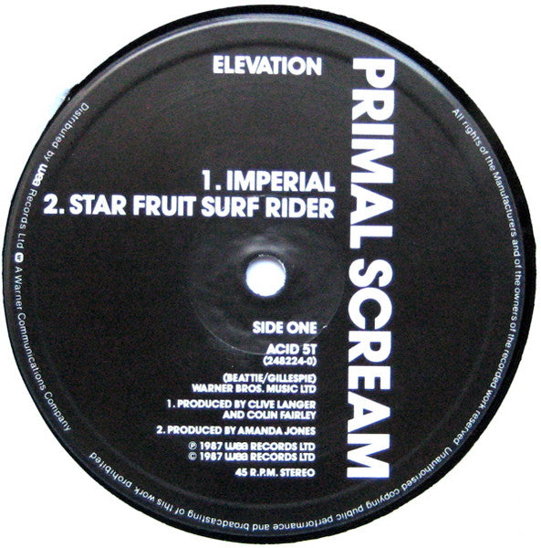 Image of Label Cover of 12" - VG/VG - PRIMAL SCREAM, Imperial (Elevation; ACID 5T, UK 1987), Edge and Ring Wear, - 4246306S