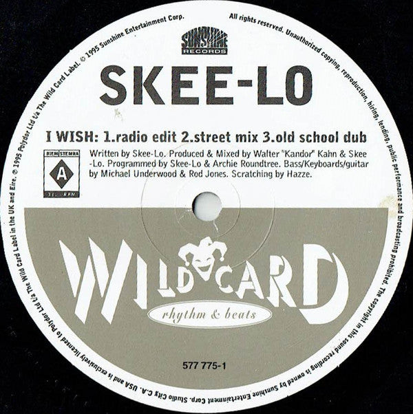 Image of Label Cover of 12" - VG/G+ - SKEE-LO, I Wish (Wildcard; 577775-1, UK 1995, Picture Sleeve), Strong G+, - 2726330E