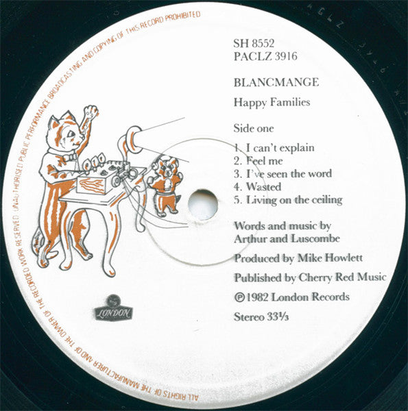 Image of Label Cover of LP - VG/VG - BLANCMANGE, Happy Families (London Records; SH 8552, UK 1983 Reissue, No "Sad Day - For Helen" In Side B Runout), , - 1726371E