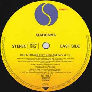 Image of Label Cover of 12" - VG/VG - MADONNA, Like A Prayer (Sire; W 7539 T, UK 1989, "Madonna" Stickered Sleeve, Black Sire Logo), , - 3316037C