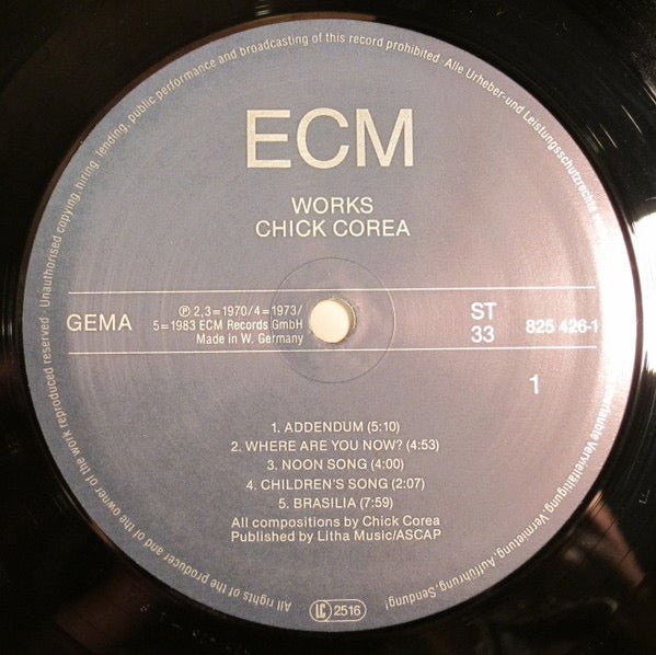 Image of Label Cover of LP - VG/VG+ - CHICK COREA, Works (ECM Records; 825 426-1, Germany 1985, Glossy Sleeve), Disc is clean!, - 2816199C