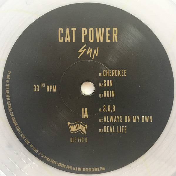 Image of Label Cover of 3845001S: 2xLP - CAT POWER, Sun (Matador; OLE 773-0, Europe 2012, In stickered clear plastic outer sleeve, 2 Inners, Clear Vinyl, Comes with 7'' In Gold Sleeve) VG+/VG+
