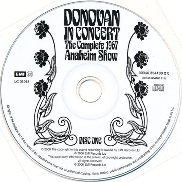 Image of Label Cover of 2xCD - VG+/VG+ - DONOVAN, Donovan In Concert (The Complete 1967 Anaheim Show) (EMI; 094635410020, Europe 2006 Reissue, Double CD Case), , - 4016276C