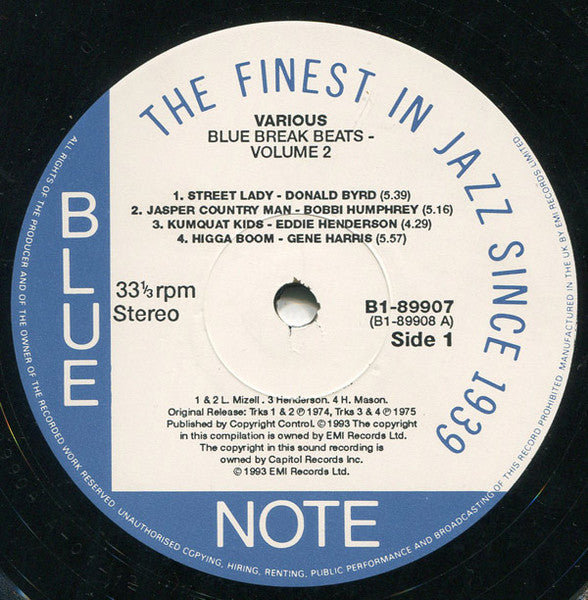 Image of Label Cover of 2xLP - VG+/VG - VARIOUS, Blue Break Beats Vol 2 (Blue Note; BI-89907, UK 1993, Picture Sleeve), , - 3226093E