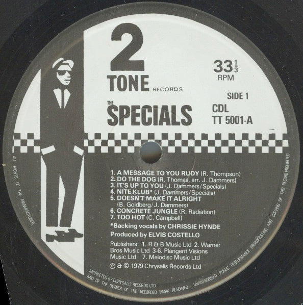 Image of Label Cover of LP - G+/G+ - THE SPECIALS, Specials (Two-Tone Records; CDL TT 5001, UK 1979, Laminated Front Sleeve, A5 credits 'B. Goldberg/J Dammers' (not M. Harrison)), Light scratches & hairlines, edge & ring wear, old price sticker, - 3946390S