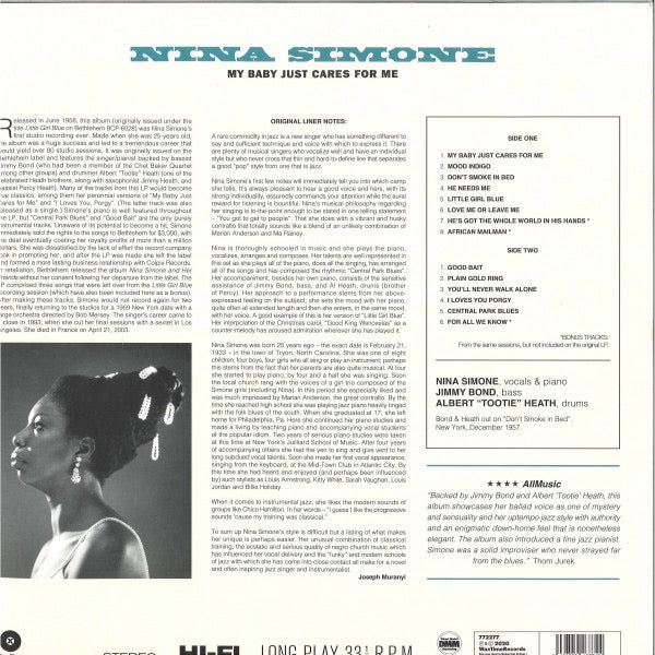 Image of Back Cover of LP - NEW/NEW - NINA SIMONE, My Baby Just Cares For Me (WaxTime; 772277, Europe 2020 Reissue, 180 Gram Vinyl), , - 1356272S
