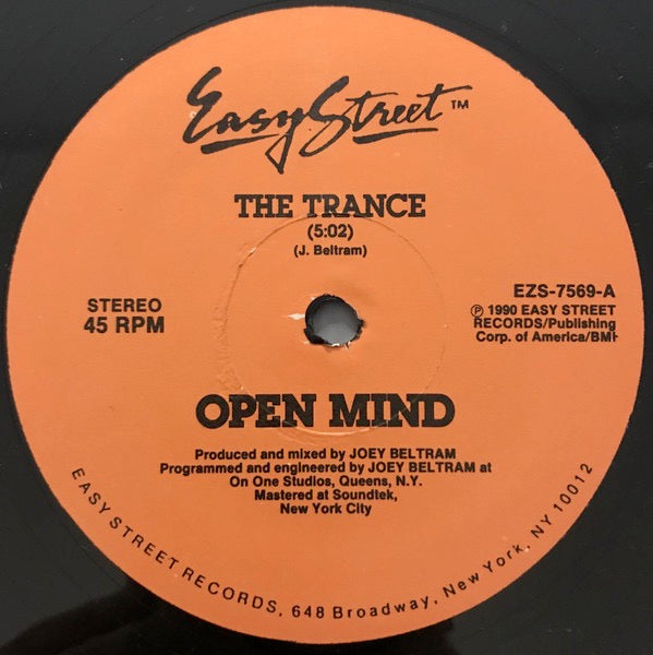 Image of Front Cover of 0226323E: 12" - OPEN MIND (JOEY BELTRAM), The Trance (Easy Street Records; EZS-7569, US 1990, Plain Sleeve) Light Marks only. /VG