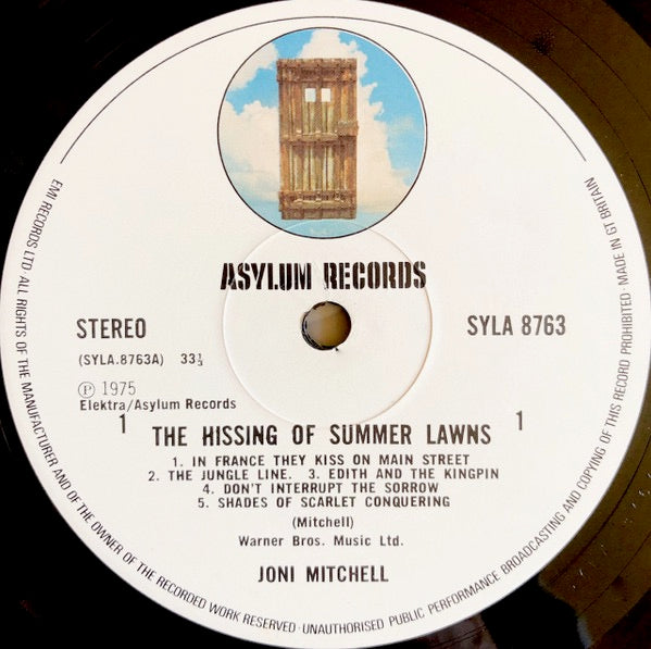 Image of Label Cover of LP - VG/G+ - JONI MITCHELL, The Hissing of Summer Lawns (Asylum White Door label; SYLA8763, UK 1976, Gatefold Embossed Sleeve), Light marks only, Spine damage, - 2116621C