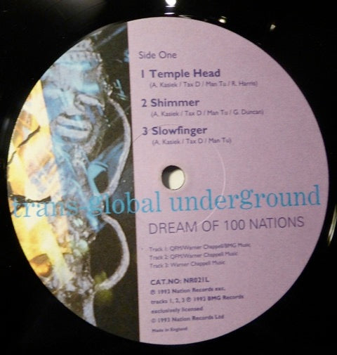 Image of Label Cover of 1625391E: 2xLP - TRANSGLOBAL UNDERGROUND, Dream of 100 Nations (Nation Records; NR021L, UK 1993) Light Marks only. G+/G+