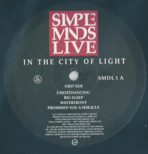 Image of Label Cover of 2xLP - VG/VG+ - SIMPLE MINDS, Live In The City Of Light (Virgin; SMDL 1, UK 1987, Gold Embossed Gatefold, 2 Inners), A few light hairlines only. Mild ringwear., - 2426028E