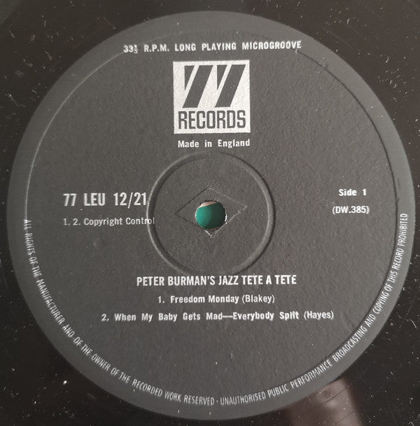 Image of Label Cover of 3024394E: LP - TUBBY HAYES QUARTET, TONY COE QUINTET, FAANK EVANS TRIO, Peter Burman's Jazz Tete A Tete (77 Records; 77 LEU 12/21, UK 1966, Picture Sleeve, Mono) Strong VG. No Sleeve. /VG