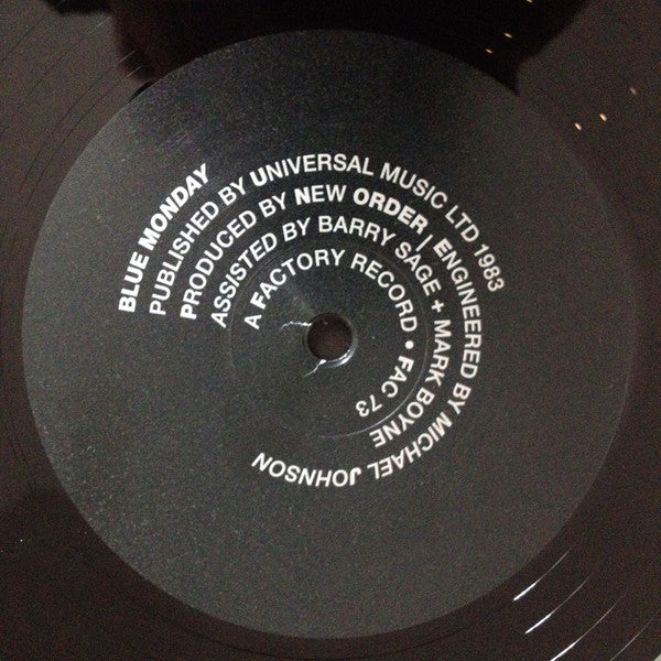 Image of Label Cover of 12" - NEW/NEW - NEW ORDER, Blue Monday (Factory; FAC 73, Europe 2020 Reissue, Inner, 180 Gram Vinyl), , New Order released "Blue Monday" (1983) as a standalone single, featuring a unique die-cut sleeve designed by Peter Saville. The 12-inch single reached number nine in the UK Singles Chart and was certified Gold by the BPI. Known as one of the greatest singles, it has been covered by artists like The Chemical Brothers, Pet Shop Boys, and The Killers, and used in films and TV shows.