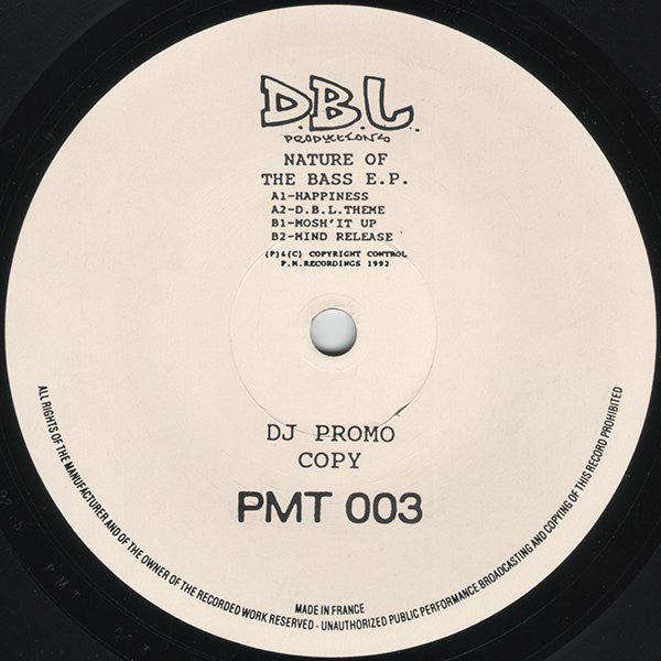 Image of Front Cover of 12" - /VG - D.B.L. PRODUCTIONS, Nature Of The Bass E.P. (PM Recordings (Parliament Music); PMT 003, UK 1992, Plain Sleeve), , - 2246225S