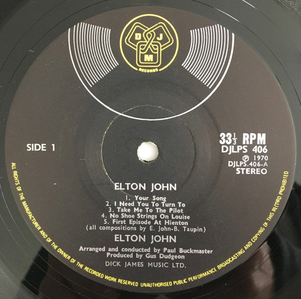 Image of Label Cover of LP - VG/VG - ELTON JOHN, Elton John (DJM Black Yellow and Silver; DJLPS 406, UK 1970, Textured Gatefold, Translucent Red vinyl. ), , - 1426195E