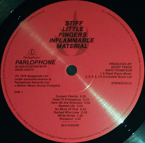 Image of Label Cover of 4555093S: LP - STIFF LITTLE FINGERS, Inflammable Material (Parlophone; 0190295448271, Europe 2019, Picture Sleeve, Inner) NEW/NEW