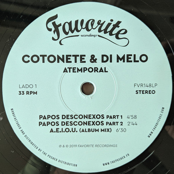 Image of Label Cover of 2xLP - VG+/VG+ - COTONETE & DI MELO, Atemporal (Favorite Recordings; FVR148LP, France 2019, Tip-On Gatefold), , - 3146066S