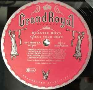 Image of Label Cover of 2xLP - VG/G+ - BEASTIE BOYS, Check Your Head (Grand Royal; EST2171, Europe 1992, Gatefold), Lots of marks on vinyl. Plays really well. Strong G+. Light wear to edge of sleeve., - 3226188E