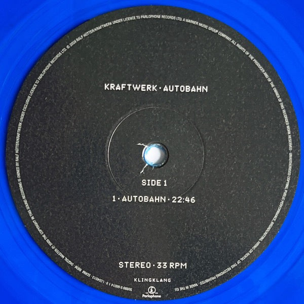 Image of Label Cover of LP - NEW/NEW - KRAFTWERK, Autobahn (Mute; 0190295272432, UK 2009 Reissue, Inner & Booklet, Blue Vinyl), , "Autobahn" is the fourth studio album by German electronic music band Kraftwerk, released in November 1974 by Philips Records. The band, which began as a duo of Florian Schneider and Ralf H tter before adding Klaus R der on guitar and flute and Wolfgang Fl r on percussion, underwent several personnel changes for the album. The album also marked the band's final step away from exp