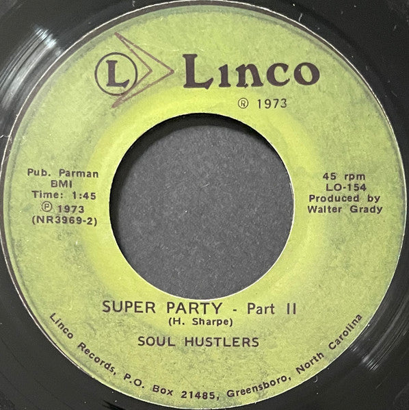 Image of Back Cover of 7" - /VG+ - SOUL HUSTLERS, Super Party (Parts 1 & 2) (Linco Records; LO-154, US Reissue, Plain Sleeve), Lightest of marks., - 3526258E