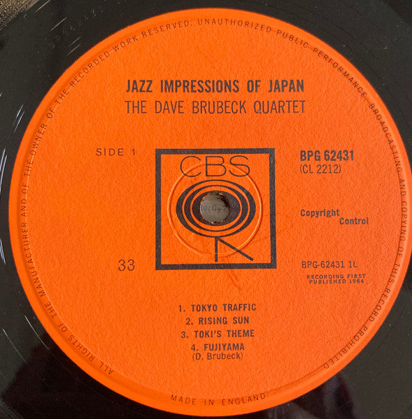 Image of Label Cover of 4715378C: LP - DAVE BRUBECK QUARTET, Jazz Impressions of Japan (Columbia; BPG 62431, UK 1964, Pasteback Sleeve, Mono) Sleeve has some light wear at corners; light stains and small pencil writing on reverse VG/VG