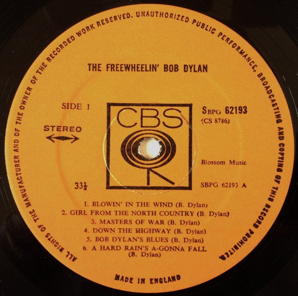 Image of Label Cover of LP - VG/G+ - BOB DYLAN, The Freewheelin' Bob Dylan (CBS Smooth Orange (33 1/3 On Label); 62193, UK 1973 Reissue, Non-Flipback Laminated Front E.J. Day Sleeve, Stereo), Sturdy sleeve with some creasing, marks, and writing. Light hairlines on disc., - 3646063S