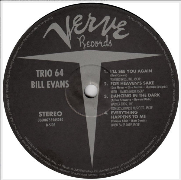 Image of Label Cover of LP - VG+/VG+ - BILL EVANS, Trio 64 (Verve Records ; 00600753545010, UK & Ireland 2016 Reissue, 180 Gram Vinyl), , - 2646205S