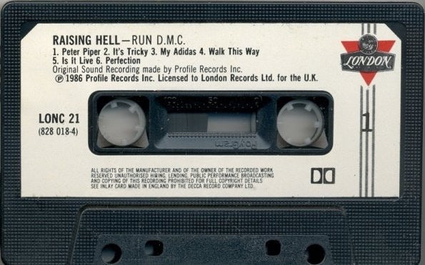 Image of Label Cover of Cassette - VG+/VG+ - RUN-DMC, Raising Hell (London Records ; LONC 21, UK 1986), , - 2316002C