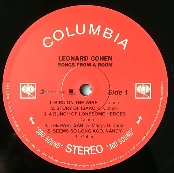 Image of Label Cover of LP - NEW/NEW - LEONARD COHEN, Songs From A Room (Columbia ; 88875195561, Europe 2016 Reissue, 180 Gram Vinyl), , - 1056172S