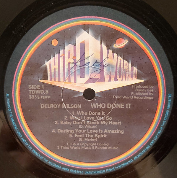 Image of Label Cover of LP - G+/G+ - DELROY WILSON, Who Done It (Third World; TDWD 8, UK 1979, Laminated Front Sleeve), Scratched on each side, only causing crackle and light popping. No skips. Edge wear, - 2846203S
