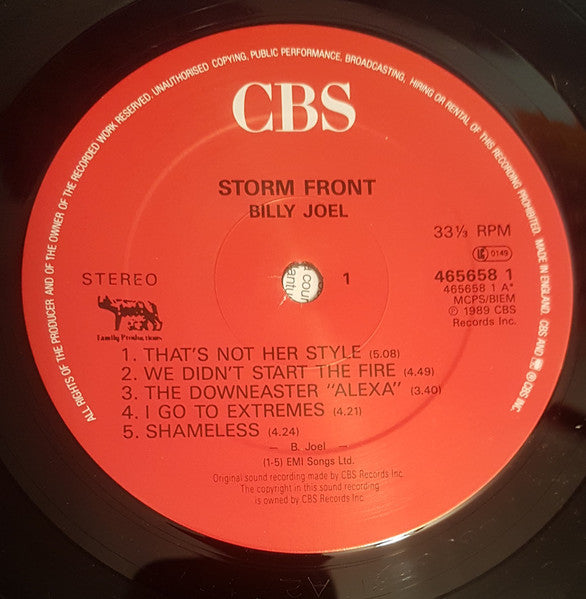 Image of Label Cover of LP - VG+/EX - BILLY JOEL, Storm Front (CBS ; 465658 1, UK 1989, Inner), Opened instore, still in shrinkwrap with hype sticker, corner crease, - 4246120S