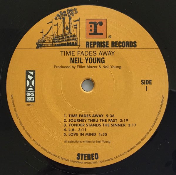 Image of Label Cover of LP - VG+/VG+ - NEIL YOUNG, Time Fades Away (Reprise; 0093624938507, UK 2016 Reissue, Poster), Rough Trade price sticker on inner . , - 0526318E
