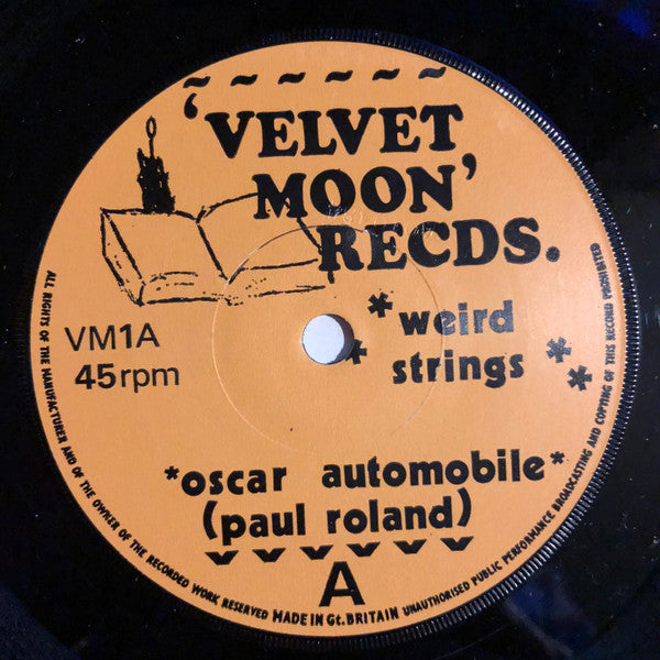 Image of Label Cover of 4055012S: 7" - WEIRD STRINGS, Oscar Automobile / Ancient & Square (Velvet Moon Records ; VM1, UK 1979, Photocopied Fold Over Sleeve) Creased Sleeve G+/VG+